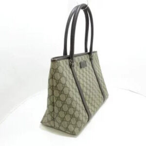 Gucci GG Plus Supreme Tote Bag Beige Dark Brown Polyvinyl Chloride